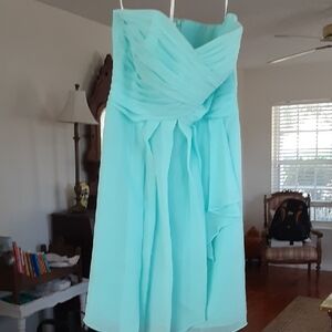 David's Bridal Blue Ruched Wrap Sundress
